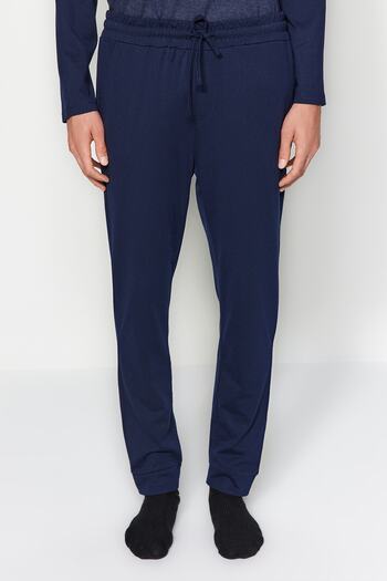 Trendyol Collection Marineblaues, regulär geschnittenes, bedrucktes Strick-Pyjama-Set mit Raglanärmeln TMNAW23PT00032
