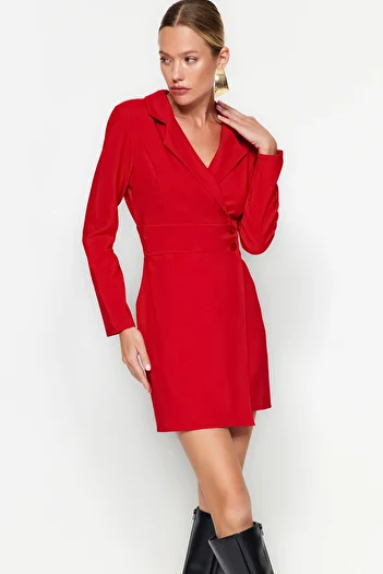 Trendyol Collection Piros gombos részletes mini szövött kabát ruha TWOAW24EL00462
