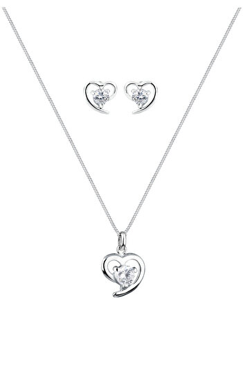 ELLI Schmuckset Herz Zirkonia 925 Sterling Silber
