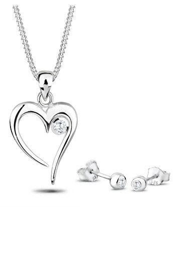 ELLI Schmuckset Herz Solitär Zirkonia In Love 925 Sterling Silber