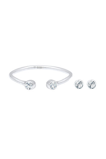 ELLI Schmuckset Ring Solitär Ohrstecker Kristalle 925 Silber