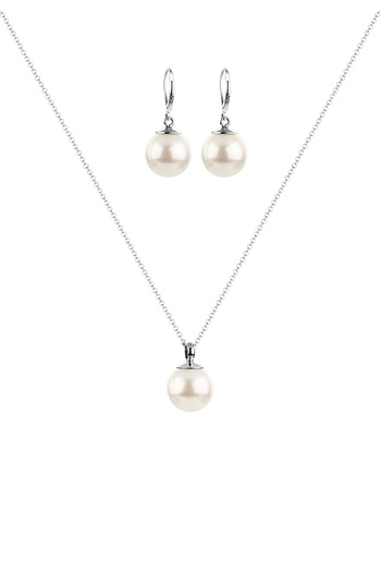 Nenalina Schmuckset Halskette Ohrhänger Muschelkernperle 925 Silber