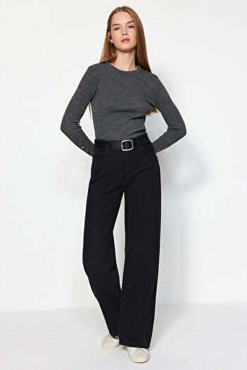 Trendyol Collection Anthracite Button Detailed Knitwear Sweater TWOAW24KZ01207