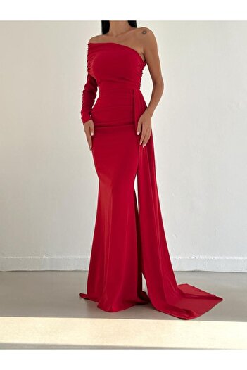 Varyete Maxi Length One Shoulder Imported Crepe Fabric Βραδινό Φόρεμα Γάμος Αρραβώνας