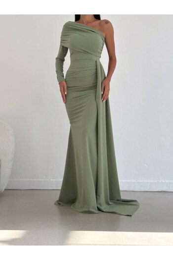 Varyete One Shoulder Maxi Crepe Βραδινό Φόρεμα - Αρραβωνιαστικό και Νυφικό