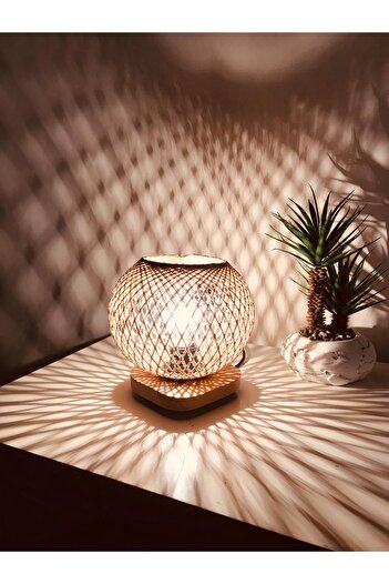 Naturel Lighting Doğal Ağaç Abajur Jüt Hasır Başlık Lambader Aydınlatma