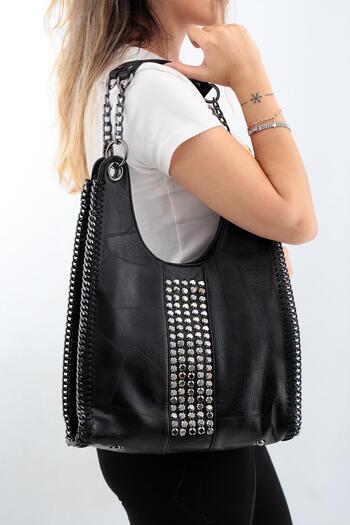 Matthew Cox Matthewcox Black Women's Shoulder Bag - Stone and Chain Detail Byn1015