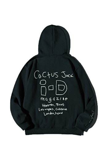 Benisengiydir Men's Black I-d Printed Oversize Hooded Sweatshirt