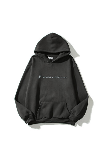 Benisengiydir Unisex Anthracite I Never Like You Kanye West Printed Oversize Hooded Sweatshirt
