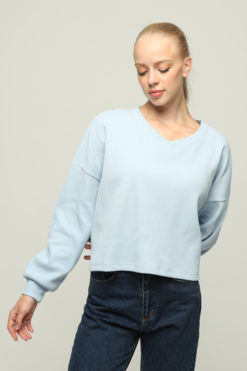 Owut Collection Women's V-Neck Long Sleeve Oversize Special Fabric Blouse