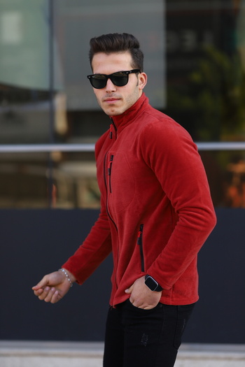 Alvora Claret Red Shoftsell Men's Fleece Standard Fit Full Zipper 3-Pocket Men's Cardigan Outdoor