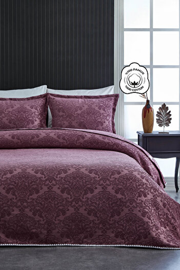 Evlen Home Collection Pera Double Bedspread Set Pique Set Chenille 100% Cotton Washable Plum Lilac
