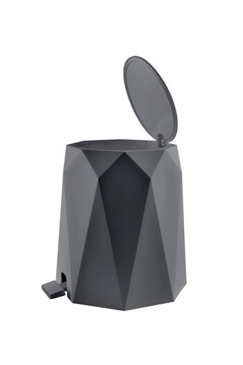 Elif Geo Anthracite 2-Piece Bathroom Set Plastic 5 lt Trash Can And Toilet Brush