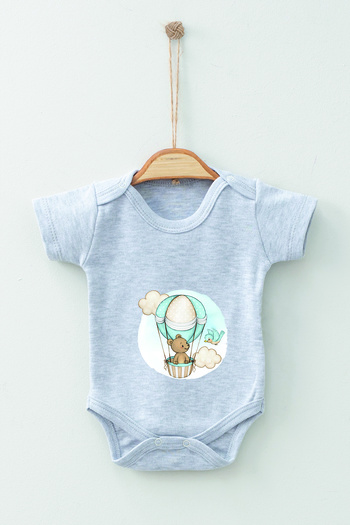 ADABEBEK 100% Cotton Organic Watercolor Flying Balloon Short Sleeve Badi Baby Bodysuit