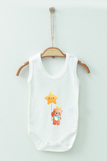 ADABEBEK 100% Cotton Organic Balloon Teddy Bear Strap Badi Baby Bodysuit