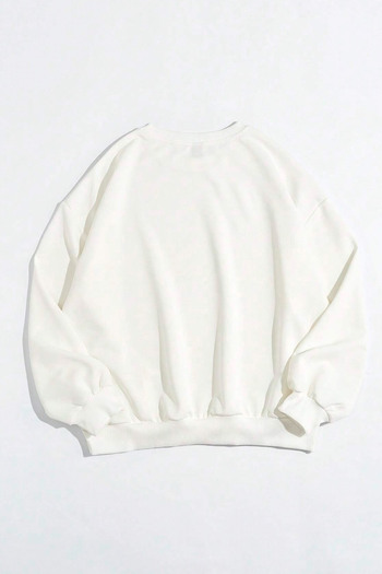 MODAGEN White Brooklyn Pink Printed Oversize Crew Neck Sweatshirt