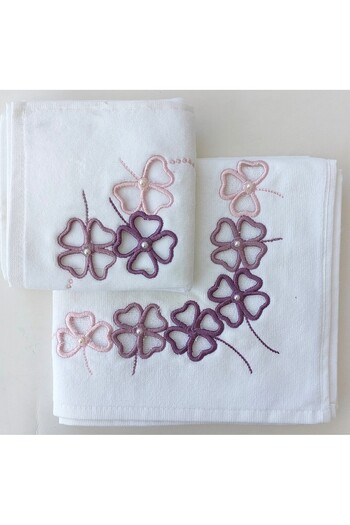 EMİLLİE Cut-Out Embroidered Velvet Anali Girl Towel Set (30X50Cm - 50X90Cm Set)