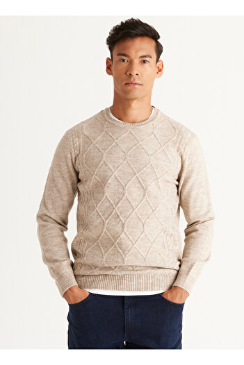 ALTINYILDIZ CLASSICS Pánský svetr Six Stars Classics Crew Neck Standard Béžová Melange 4A4924100029