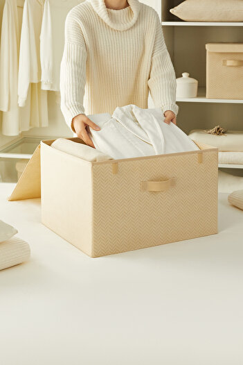 Ocean Home Textile Beige Lidded In-Cabinet Laundry Toy Organizer Folding Storage Box Storage Bag 48x40x30