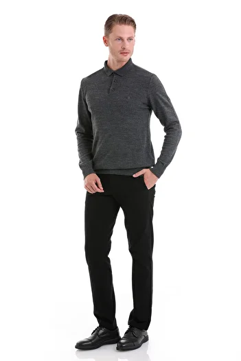 Hatemoğlu Anthracite Regular Fit Plain Polo Collar Knitwear Sweater