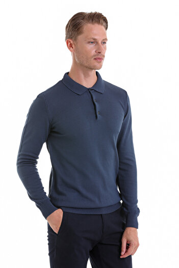 Hatemoğlu indigo Regular Fit Düz Polo Yaka Triko Kazak