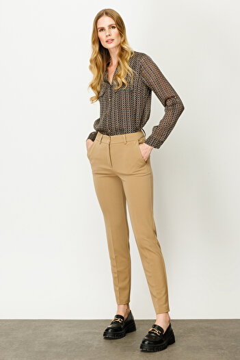 Ekol Skinny Leg Camel γυναικείο παντελόνι 23202003