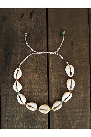 özde dekor Beaded, Real Seashell Anklet (BEIGE STRING)