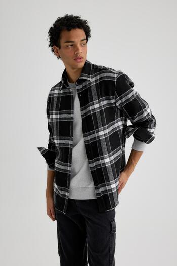 DeFacto Regular Fit Polo Collar Checked Lumberjack Flannel Long Sleeve Shirt S9275Az23Au