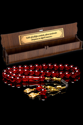 OTTOTESBİH Red Cut Powder Amber Prayer Beads - Gift