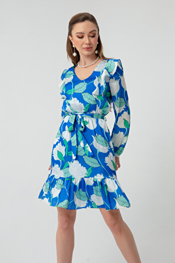 Lafaba Rochie de damă albastră cu modele florale