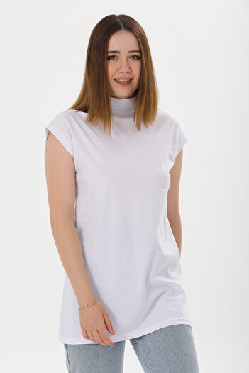 ESPİNA Women's Black and White 2-Piece High Collar Sleeveless Knitted Cotton Tunic