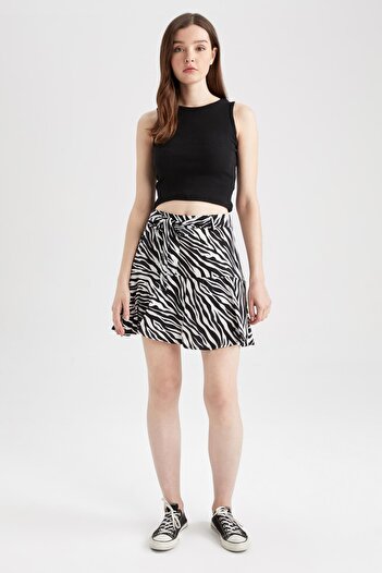DeFacto Zebra Patterned Flounce Mini Shorts Skirt Z1313az22au