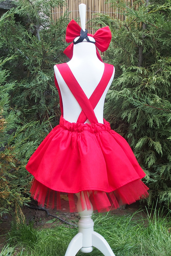 Shecco Babba Red Girl's Tutu Dress Bandana Suit 1-10 Years Old Birthday Dress