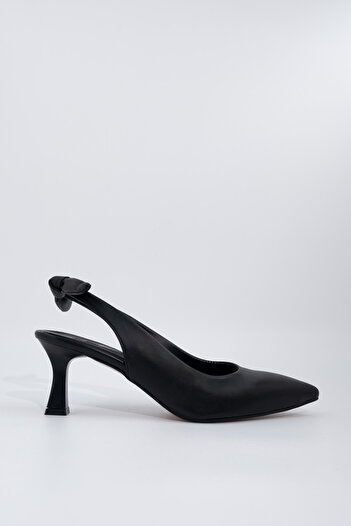 Modabuymus Black Low Heel Stiletto Shoes with Bow on the Back - Minipony