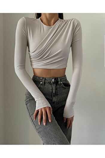 Livik Füme Likralı Kadın Süper Yüksek Bel Salaş Paça Denim Kot Palazzo Pantolon
