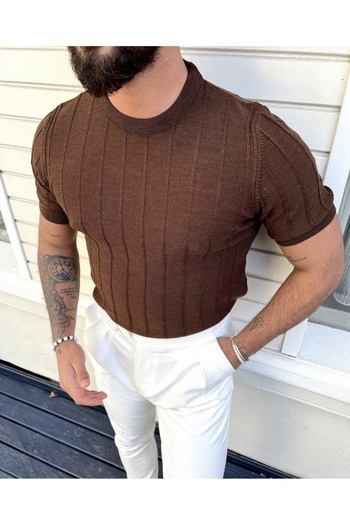 COOL TARZ Brown Men's Round Collar Knitted T-shirt