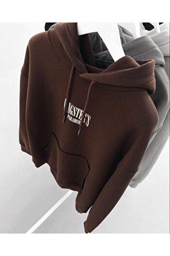 Black Sokak Μπλούζα με κουκούλα με κουκούλα Blacksokak Unisex Brown Gangster Printed Oversize