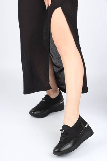 Modabuymus Flexible Black Wedge Sole Women's Sneakers