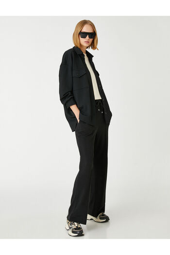 Koton Wide Leg Trousers Ribbed Tie Waist