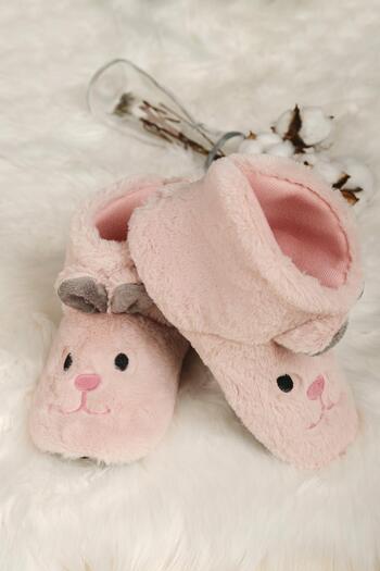 Oksit Zola Non-Slip Sole Soft Fleece Plush Rabbit Patterned Women's Slippers Home Boots