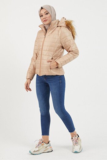 Modamihram Hooded Short Quilted Coat Brown 12262