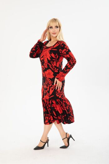 mezura tekstil PLUS SIZE BELOW KNEE SQUARE COLLAR LONG SLEEVE VISCOSE COMBED STYLISH DESIGN COMFORTABLE DRESS