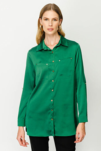 Ekol Women's Textured Satin Shirt 1013 Green