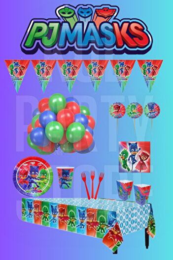 FOKUL مجموعة مستلزمات حفلات أعياد الميلاد للفتيات من Pj Masks Pjmasks Cat Kids Lizard Owl Girl مكونة من 8 قطع