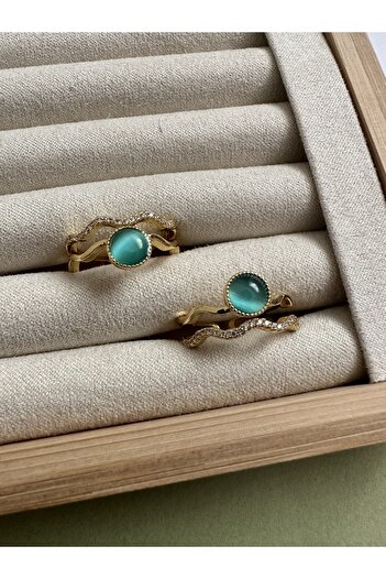 ringbox Blue Stone Gold Double Row Ring