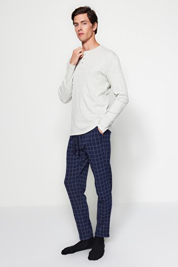 Trendyol Collection Темно-синій Regular Fit Plaid Orme Унісекс-піжама з капюшоном Esofman TMNAW24PJ00000