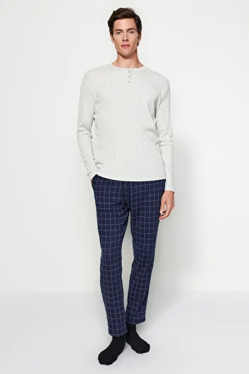 Trendyol Collection Темно-синій Regular Fit Plaid Orme Унісекс-піжама з капюшоном Esofman TMNAW24PJ00000