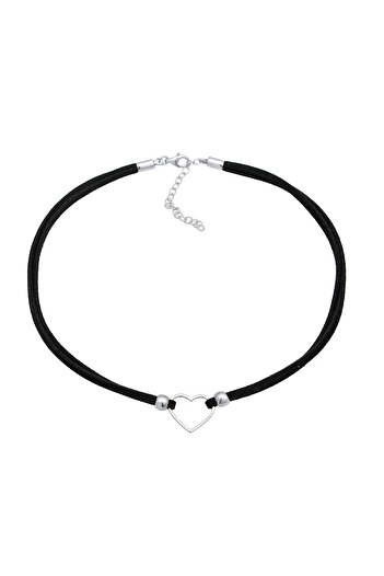 ELLI Stříbrná čelenka Schwarz 925 - Choker Herz Velourband