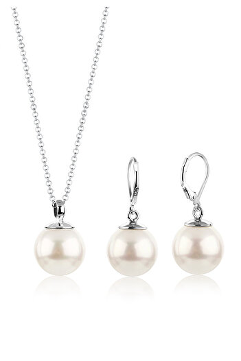 Nenalina Schmuckset Halskette Ohrhänger Muschelkernperle 925 Silber