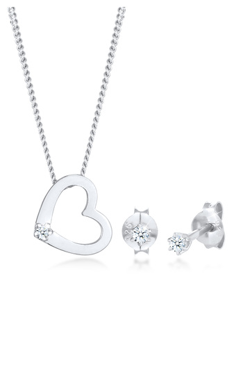 ELLI Schmuckset Kette Herz Diamant (0,075 ct.) Stecker 925 Silber